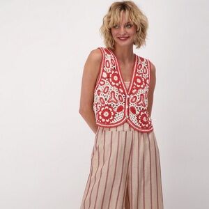 Gabby Isabella Red and White Crochet Vest